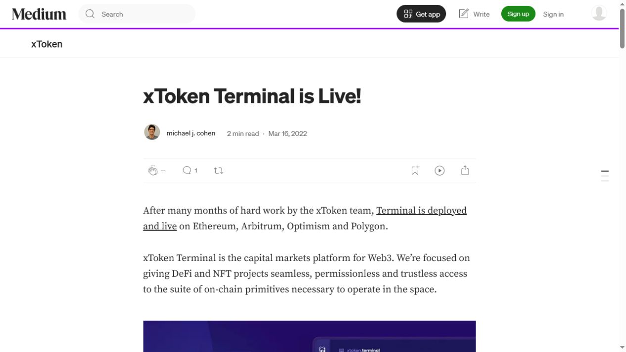 xToken Terminal launch article preview