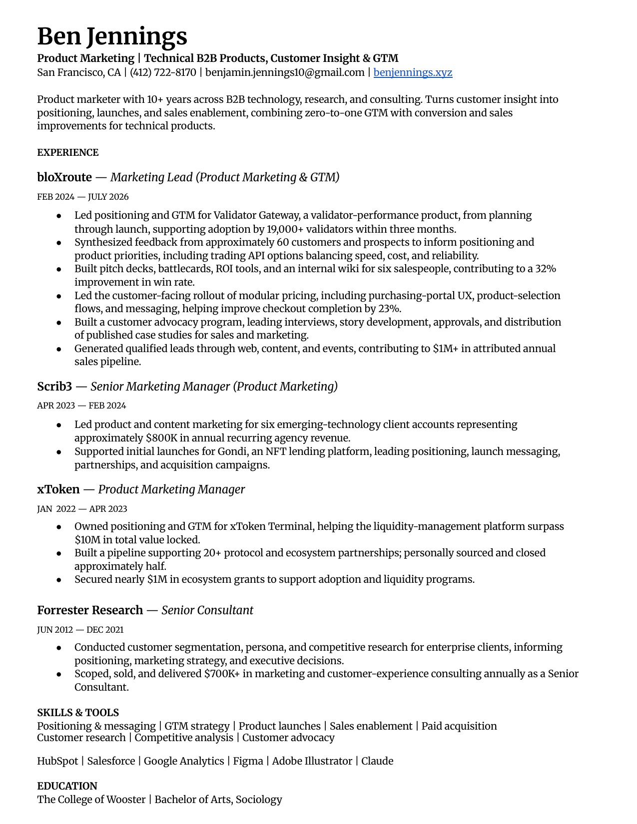 Preview of Ben Jennings' resume
